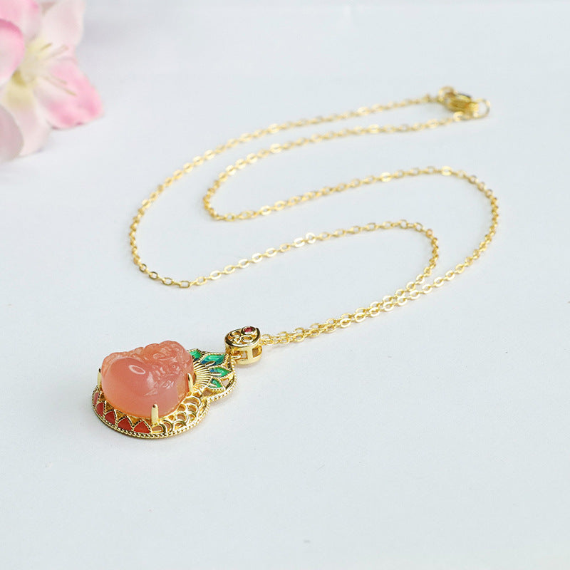 Buddha Necklace with Agate Gourd Pendant