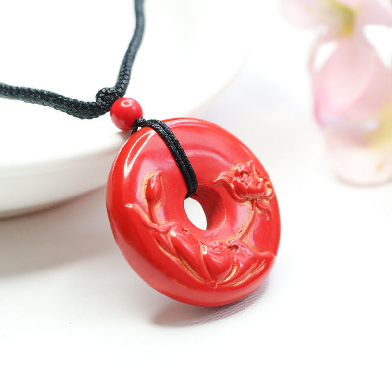 Cinnabar Lotus Peace Buckle Pendant Jewelry