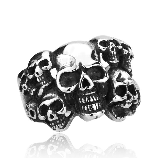 Titanium Steel Skull Ring for Men - European and American Hipster Index Finger Design, Exaggerated Hip-Hop Style