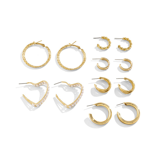 Elegant Circular Ring and Imitation Pearl Earrings Set for Women from Planderful Vienna Verve Collection