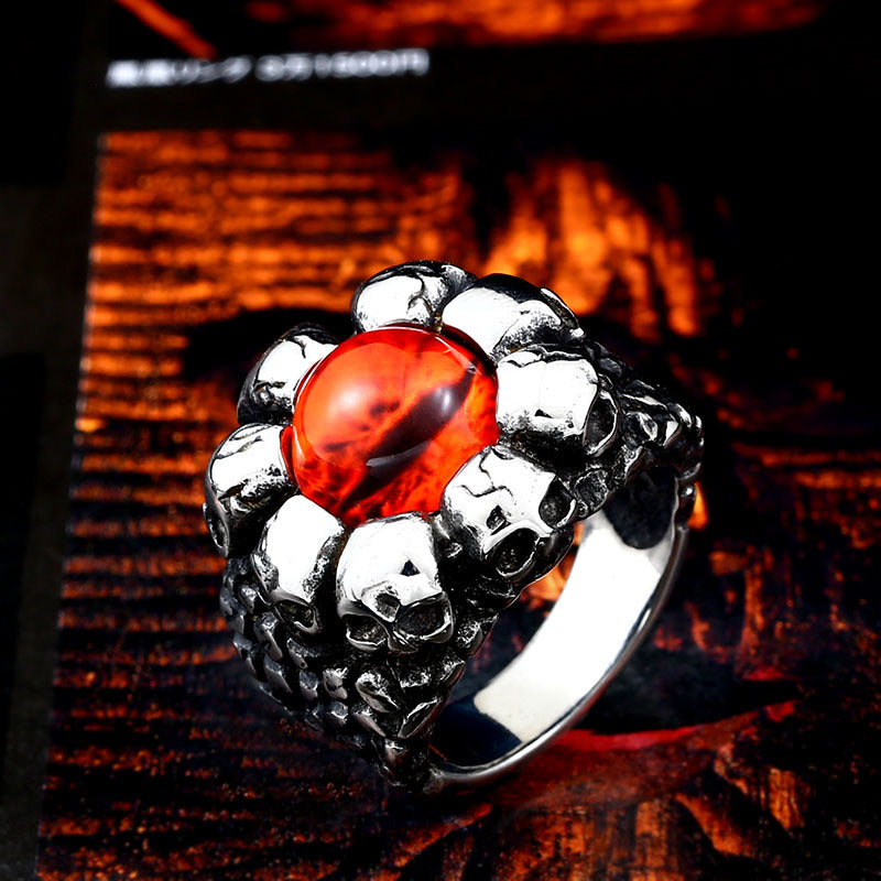 Men's Titanium Steel Skull Ring with Eyes - Edgy Retro Design, Wholesale Available