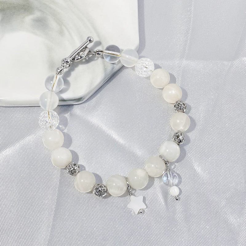 Fortune's Favor Sterling Silver Bracelet with Moonstone and Crystal Beads and Star Pendant