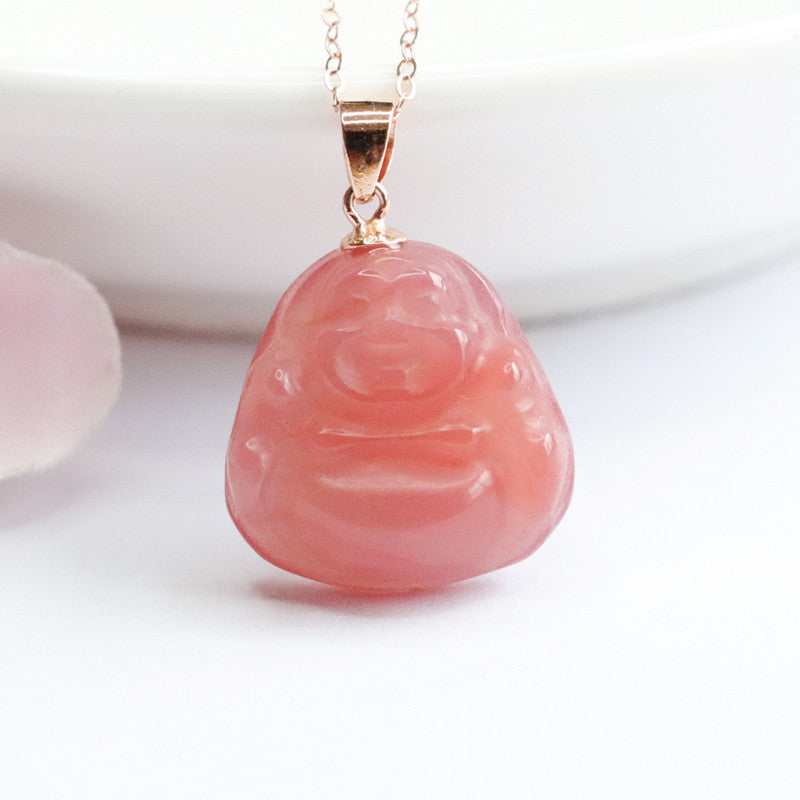 Agate Buddha Pendant Rose Gold Necklace Jewelry with S925 Silver Elegance