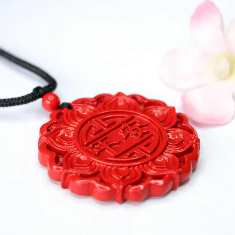 Cinnabar Lotus Flower Pendant Red Sand Round Protective Talisman Pendant Jewelry