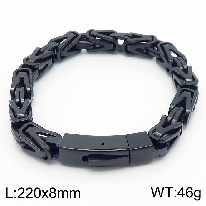 Stylish Hip-Hop Byzantine Bracelet for Men - Glossy 8mm V Type Titanium Steel Emperor Chain