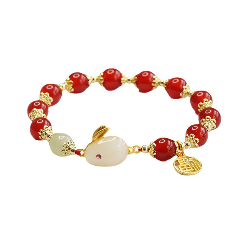 Blessed Rabbit Red Agate and Chalcedony Bracelet