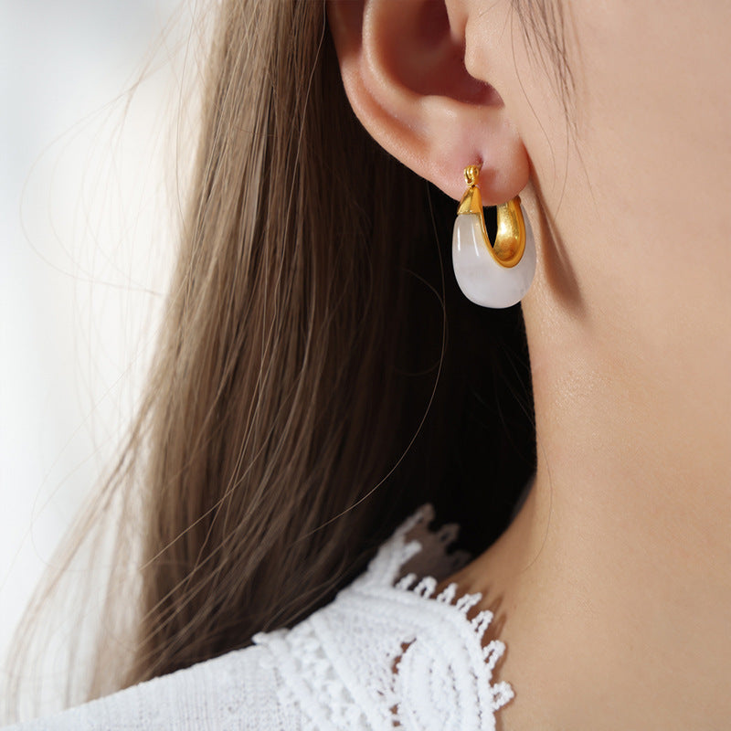 Exaggerated Retro U-Shaped Gold Plated Earrings - Women's Fashion Jewelry