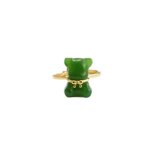 Jasper Little Bear Jade Sterling Silver Ring by Planderful	Collection