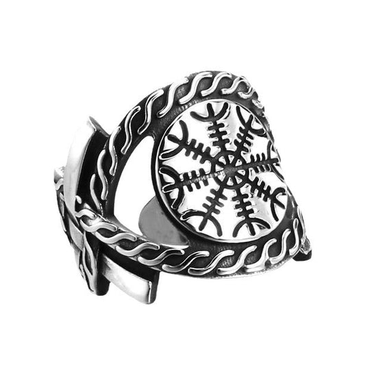 Men's Retro Viking Compass Ring in Stainless Steel and Titanium, Open Design Fashion Accessory