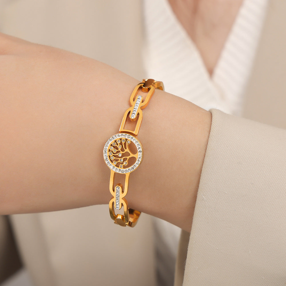 Golden World Tree Zircon Bracelet - Planderful Everyday Genie Collection