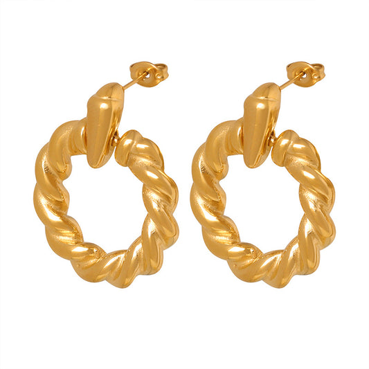 Vintage Spiral Hoop Retro Earrings - Elegant Gold Plated Stud Jewelry