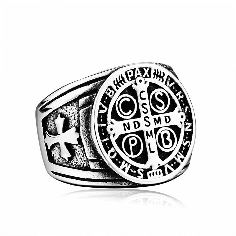 Retro-Inspired Titanium Steel Men's Ring with Cross Letter Design for Wholesale