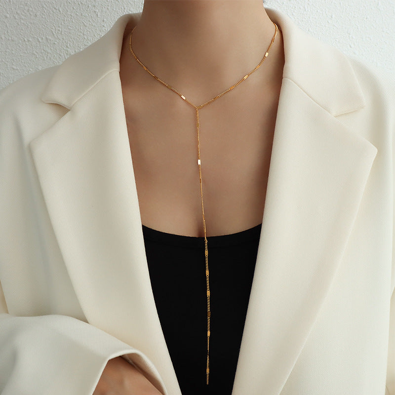 Enchanting Double-Layered Tassel Necklace with Titanium Steel and 18k Gold Accents