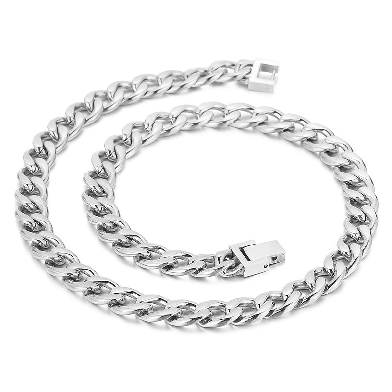 HipHop Titanium Steel Men's Jewelry Buckle Chain Bracelet and Necklace for Trendy Style