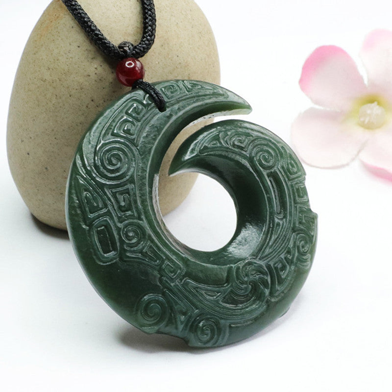 Hetian Jade Antique Pingan Buckle Necklace crafted in Blackish Green for a luxurious touch