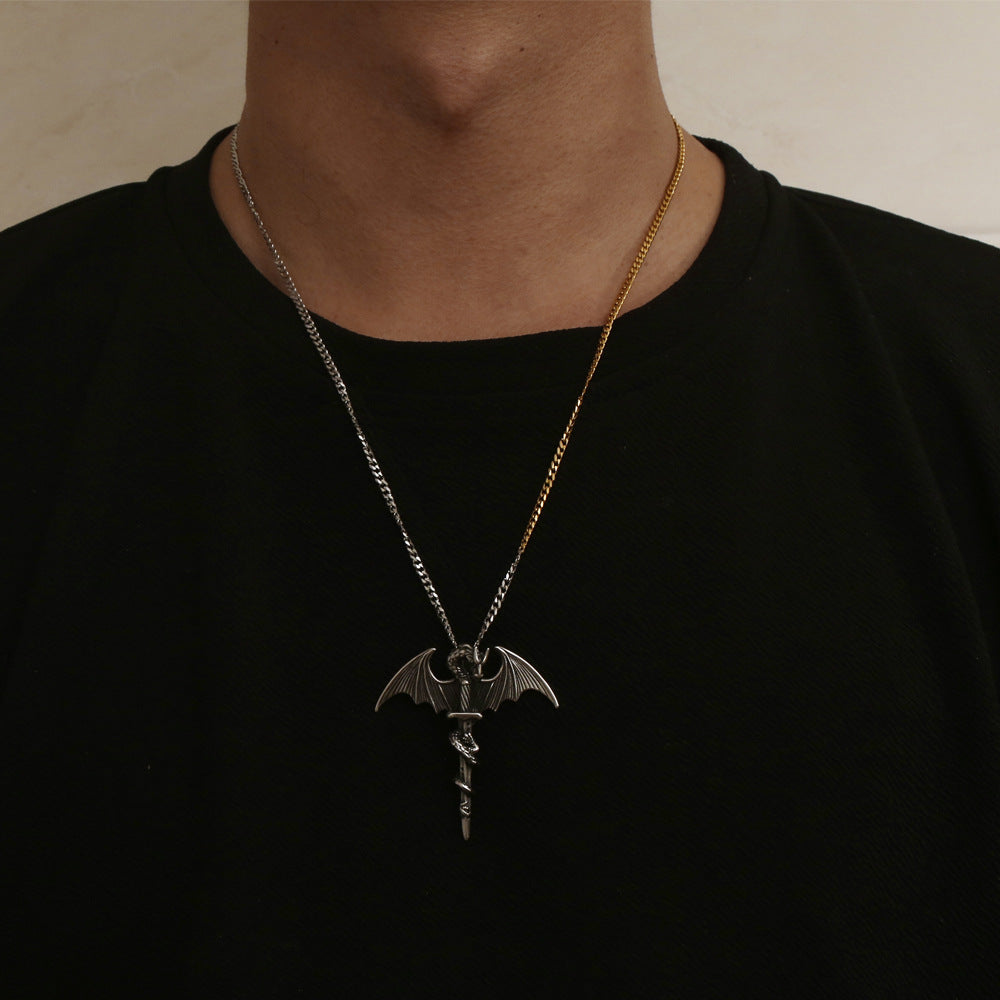 Personalized Retro Pterosaur Sword Pendant Necklace in Titanium Steel for Men