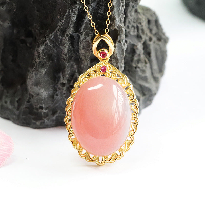 Golden Agate Pendant Necklace with S925 Silver Chain