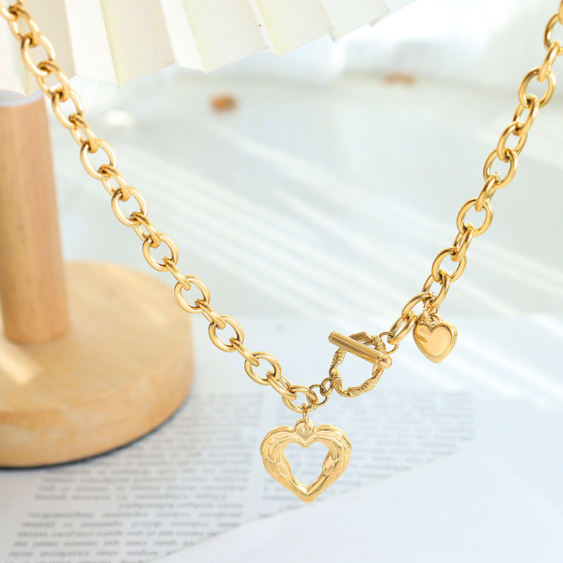 French Charm Heart Necklace - Elegant Gold Plated Clavicle Chain