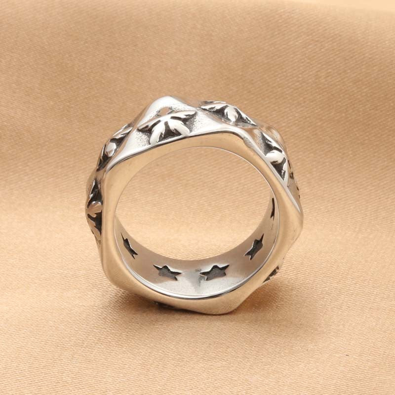 Trendy Titanium Steel Polygonal Pentagram Ring for Men - Retro Statement Jewelry