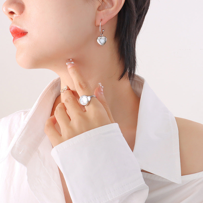 Delicate Korean Geometric Earrings Set with Peach Heart Pendant