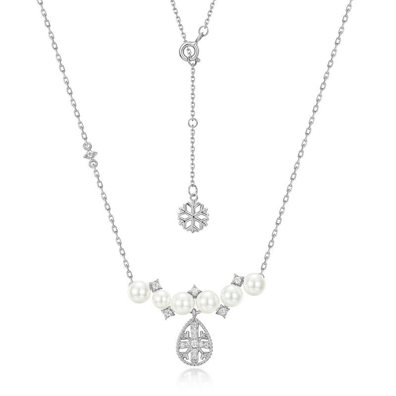 Pear Shape Pendnat Zircon Snowflake Pearl Sterling Silver Necklace