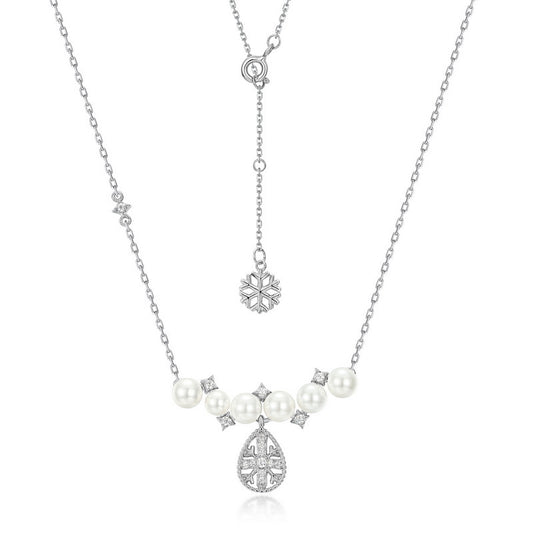 Pear Shape Pendnat Zircon Snowflake Pearl Sterling Silver Necklace