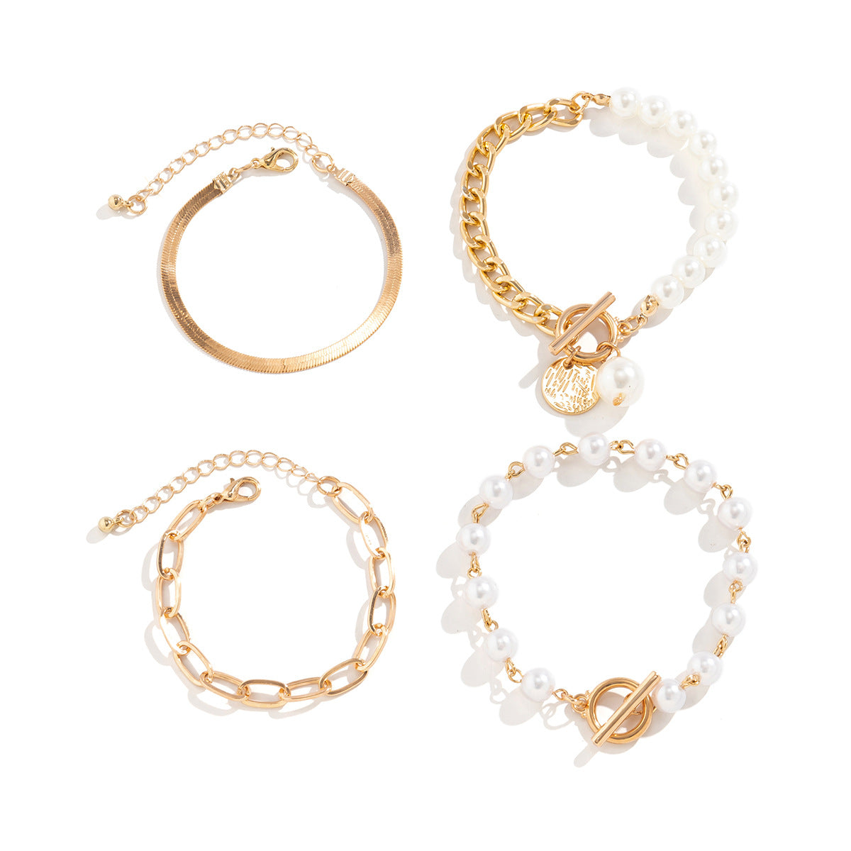 European Multi-portrait Imitation Pearl Bracelet Set with Cross Chain - Vienna Verve Collection