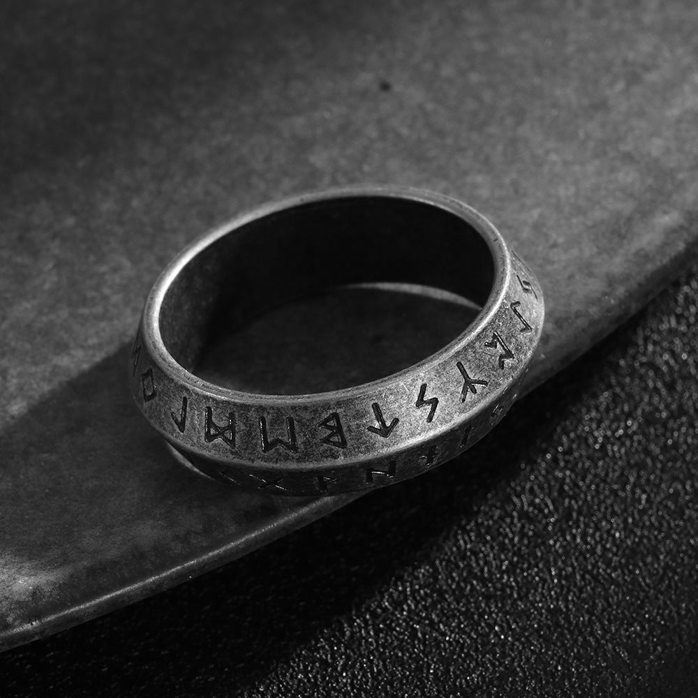 European American Men's Vintage Viking Rune Titanium Steel Ring Personalized Cross-Border Jewelry