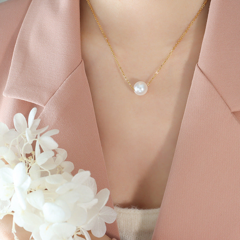 Golden Collarbone Chain Necklace with Imitation Pearl Pendant