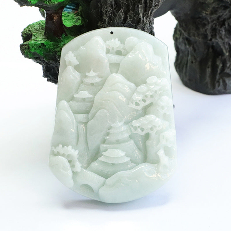 Jade Landscape Sculptured Pendant from Myanmar's Planderful Collection