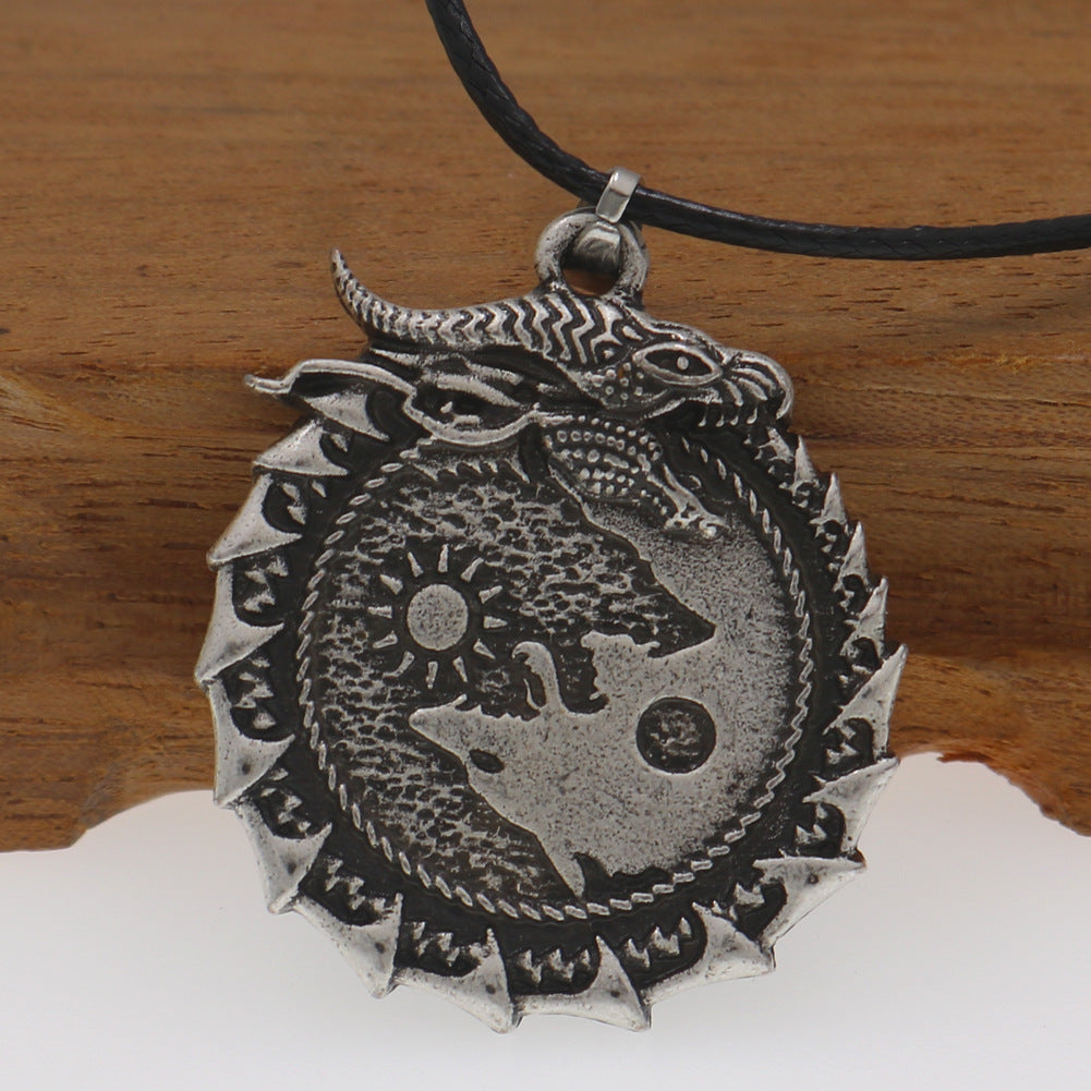 Wolf and Dragon Yin Yang Nordic Mythology Men's Necklace Viking Celtic Amulet Pendant