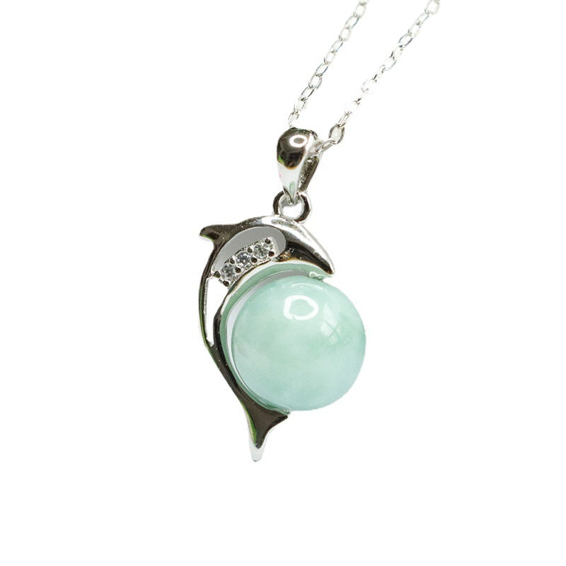 Fortune's Favor Sterling Silver Jade Dolphin Necklace