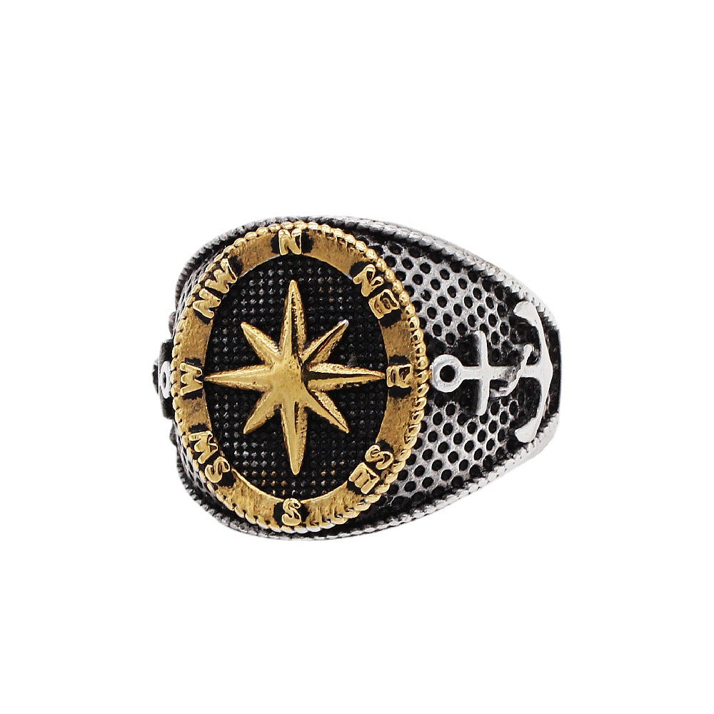 European and American Fashion Men's Titanium Steel Ring with Cross Compass