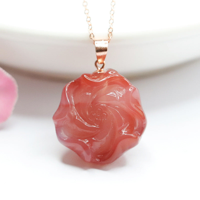 Silver Rose Gold Agate Necklace with Sterling Silver Pendant