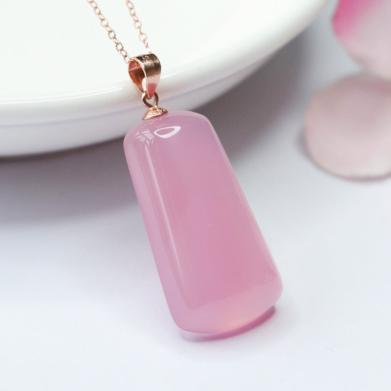 Rose Gold Necklace with Chalcedony Trapezoid Pendant