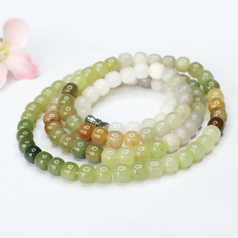 Natural Hotan Jade Colourful 108 Buddha Beads Necklace Beads Jewelry