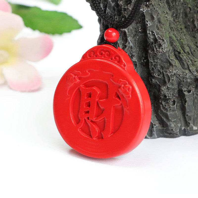 Red Sand Wealth and Protection Pendant - Sterling Silver with Cinnabar Stone