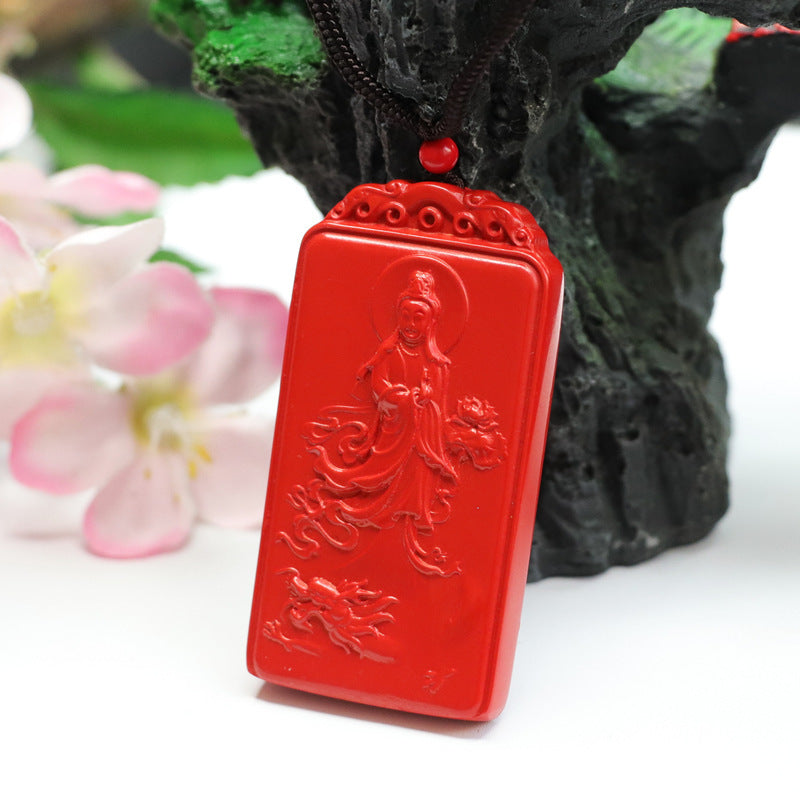 Guanyin Dragon Pendant with Cinnabar Stone Embellishment