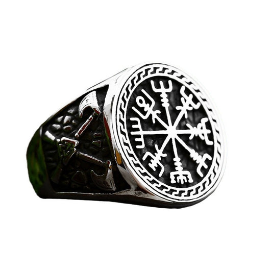 Vintage Viking Double Axe Titanium Steel Ring for Men - Wholesale Fashion Accessory