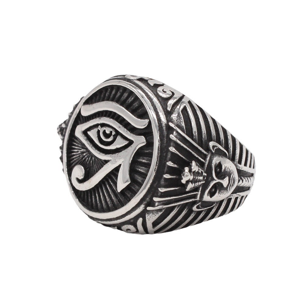 Vintage Egyptian Pharaoh Eye Men's Titanium Steel Ring