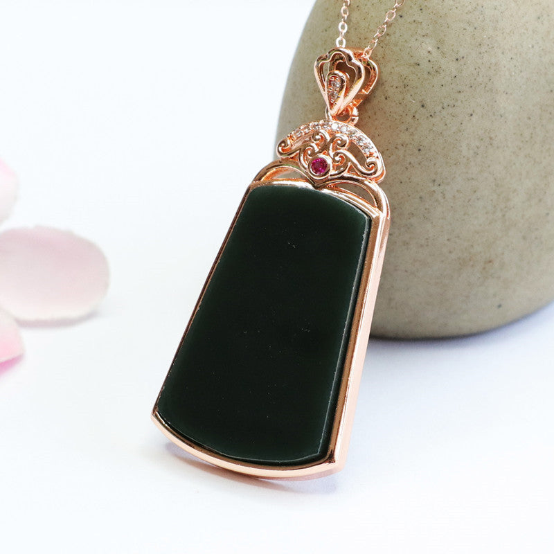 Jade Trapezoid Necklace with Sterling Silver Detail