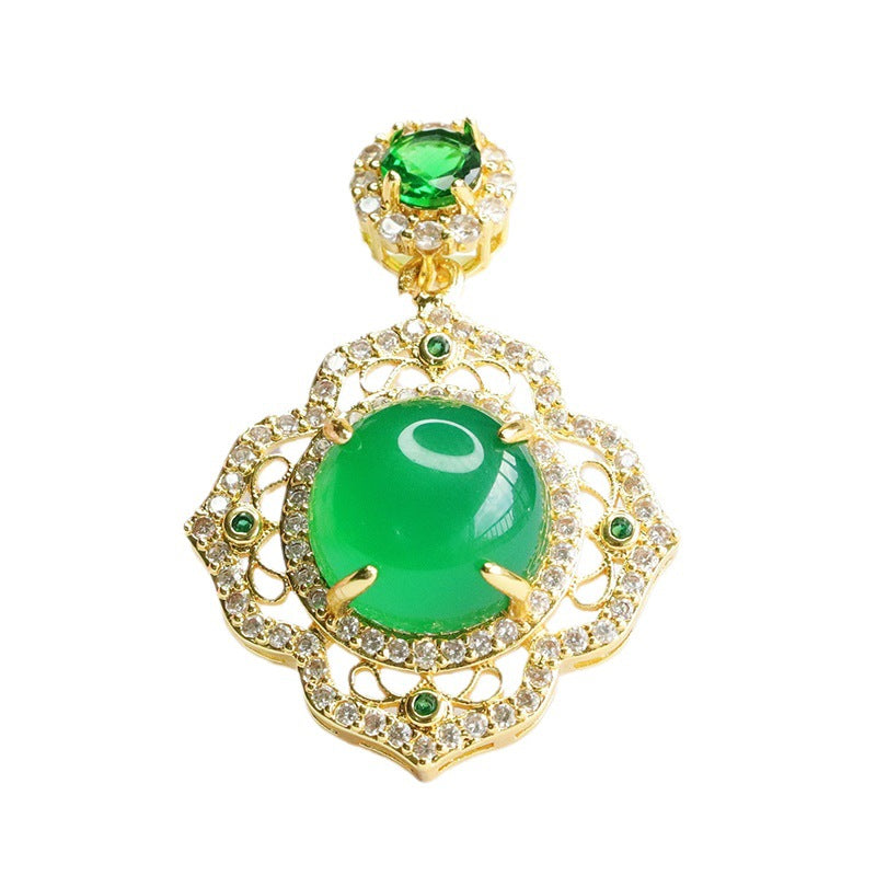 Green Chalcedony Floral Pendant with Sterling Silver Detail