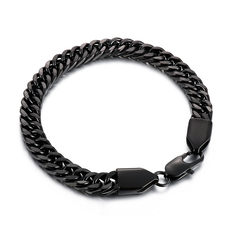 Stylish Personalized Titanium Steel Men's Bracelet and Necklace with Double-Woven Cuban Chain Design