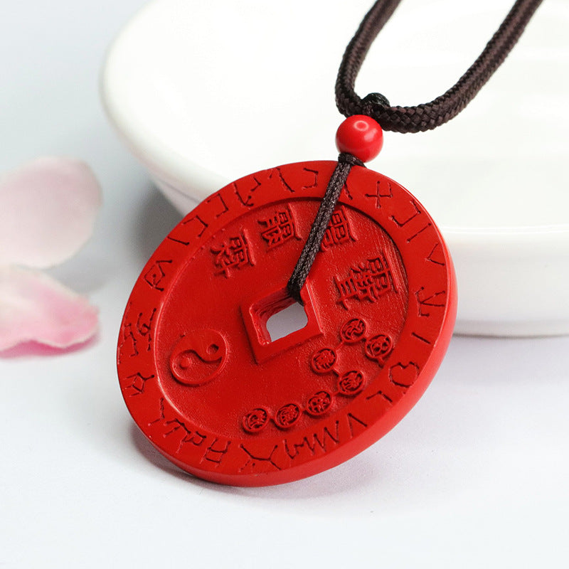 Red Sand Five Thunder Coin Pendant with Cinnabar Stone