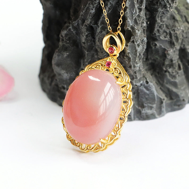 Golden Agate Pendant Necklace with S925 Silver Chain