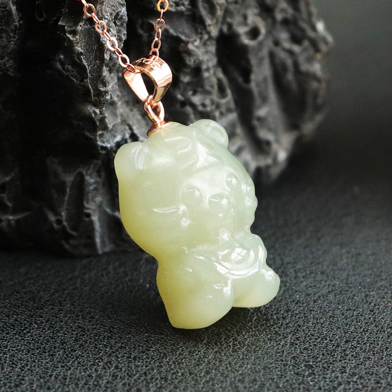 925 Sterling Silver Necklace with Hotan Jade Tiger Pendant