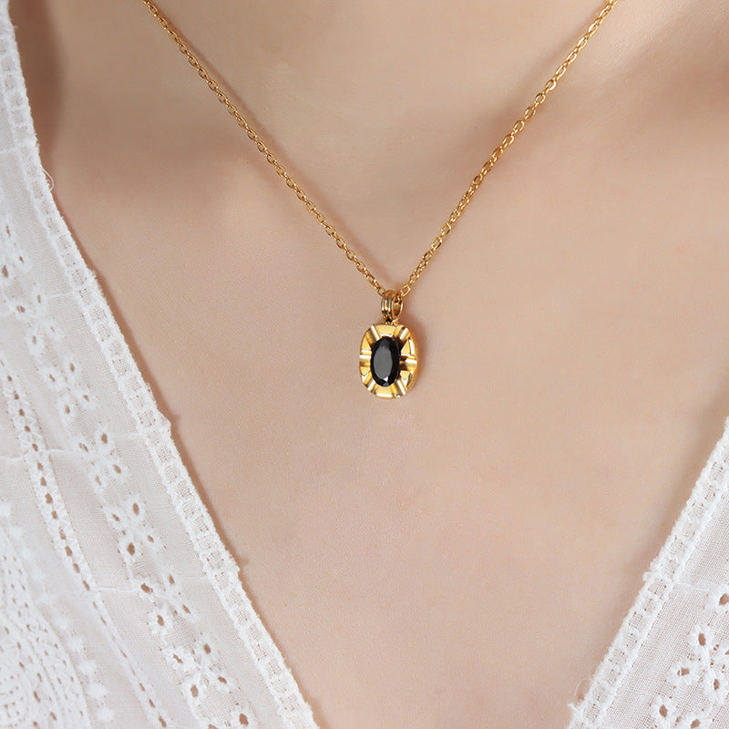 Dark Winds Black Zircon Necklace with 18K Gold Electroplating