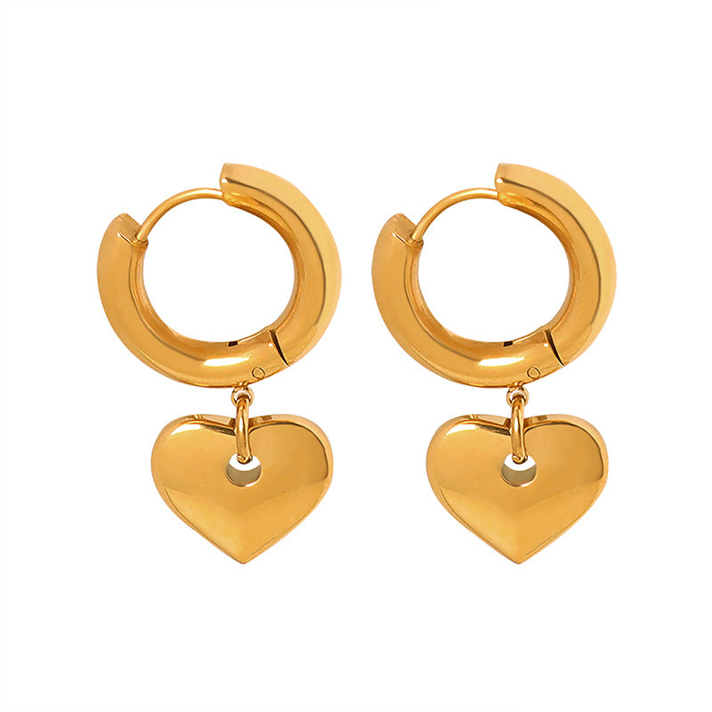 Geometric Heart Earrings with 18K Gold Plating and Personalized Ear Buckle