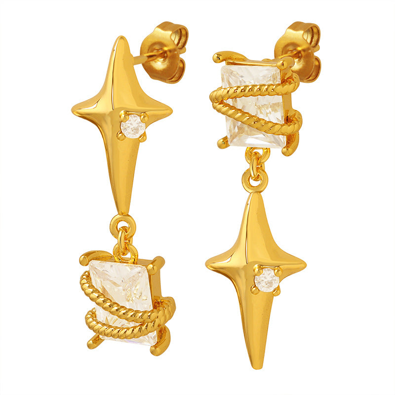 Colorfast Aesthetic Asymmetric Zircon Geometric Earrings