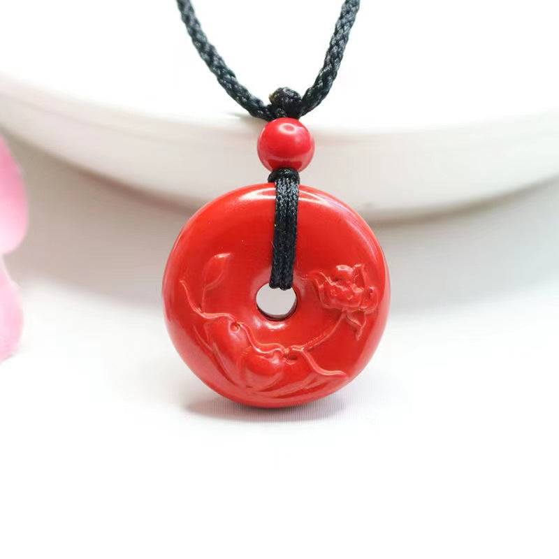 Lotus Safety Buckle Pendant with Cinnabar Stone